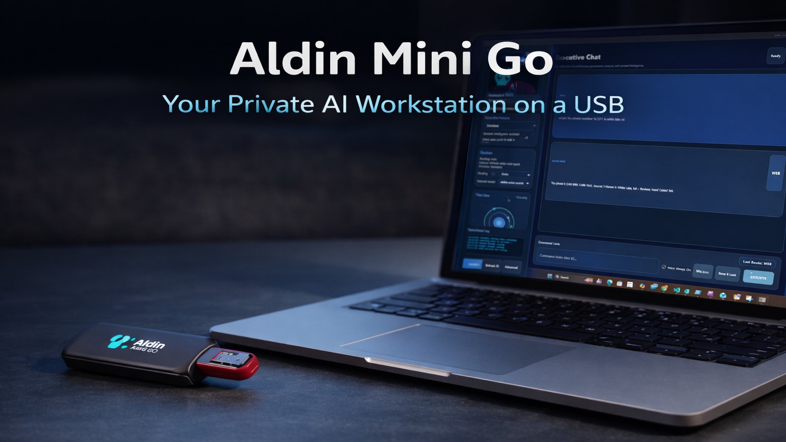 Aldin Mini Go portable AI workstation on a USB