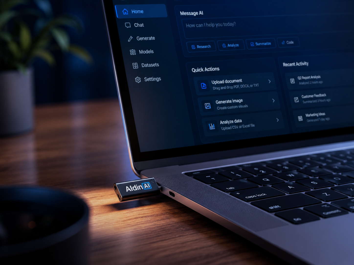 Aldin Mini Go AI workspace on a laptop